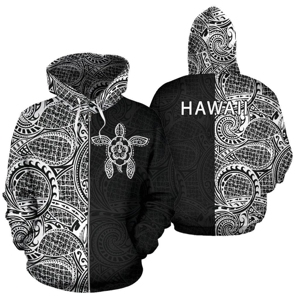 Turtle Hoodie Zip up Polynesian Half Style 04 Unisex White - Polynesian Pride