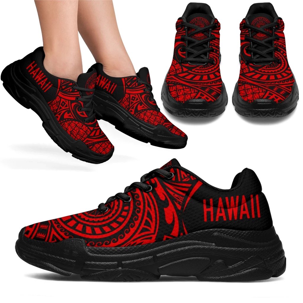 Hawaii White Chunky Sneakers Red - Circle Style - Polynesian Pride