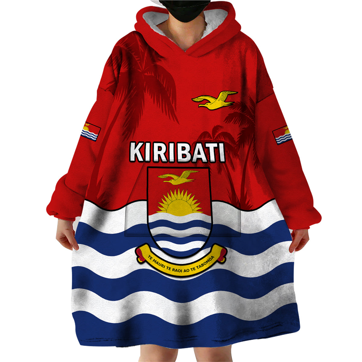Ribaberiki Kiribati Coat Of Arms Mix Palm Trees Wearable Blanket Hoodie LT14 - Polynesian Pride