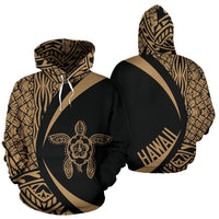 Hawaii Turtle Polynesian Hoodie Circle Style Golden Color Unisex White - Polynesian Pride