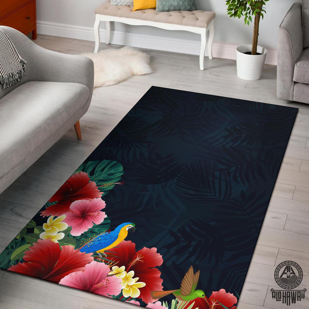 Jungle Hibiscus Area Rug Black - Polynesian Pride