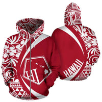Hawaii Polynesian Zip up Hoodie Tribal White and Red Color Circle Style Unisex Red - Polynesian Pride