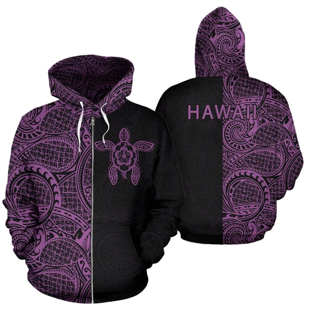 Turtle Hoodie Zip up Polynesian Half Style Violet Unisex Violet - Polynesian Pride