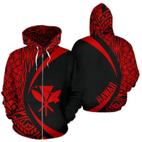 Kanaka Hawaii Map Red Polynesian Zip up Hoodie Circle Style Unisex Red - Polynesian Pride