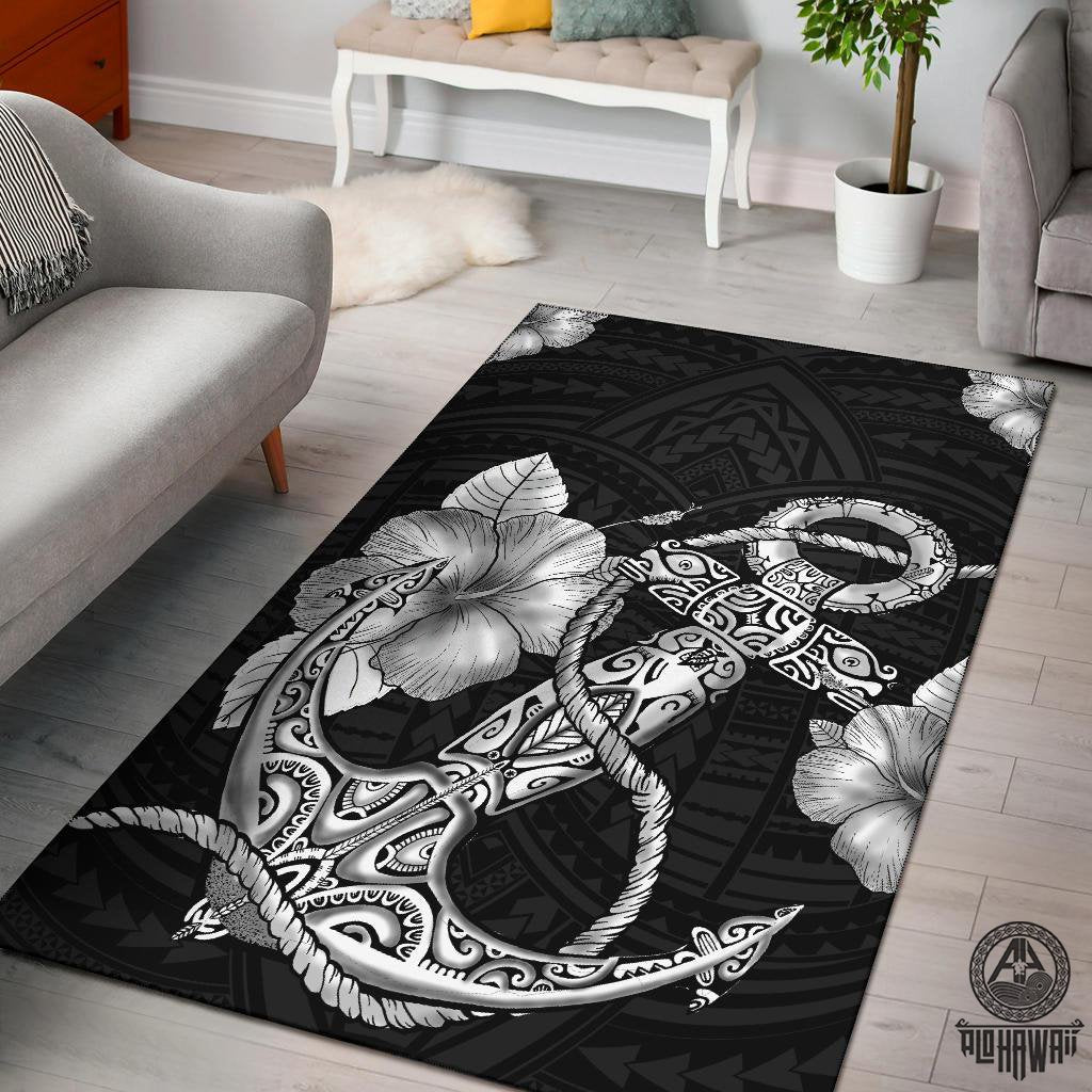 Polynesian Anchor Area Rug Black - Polynesian Pride