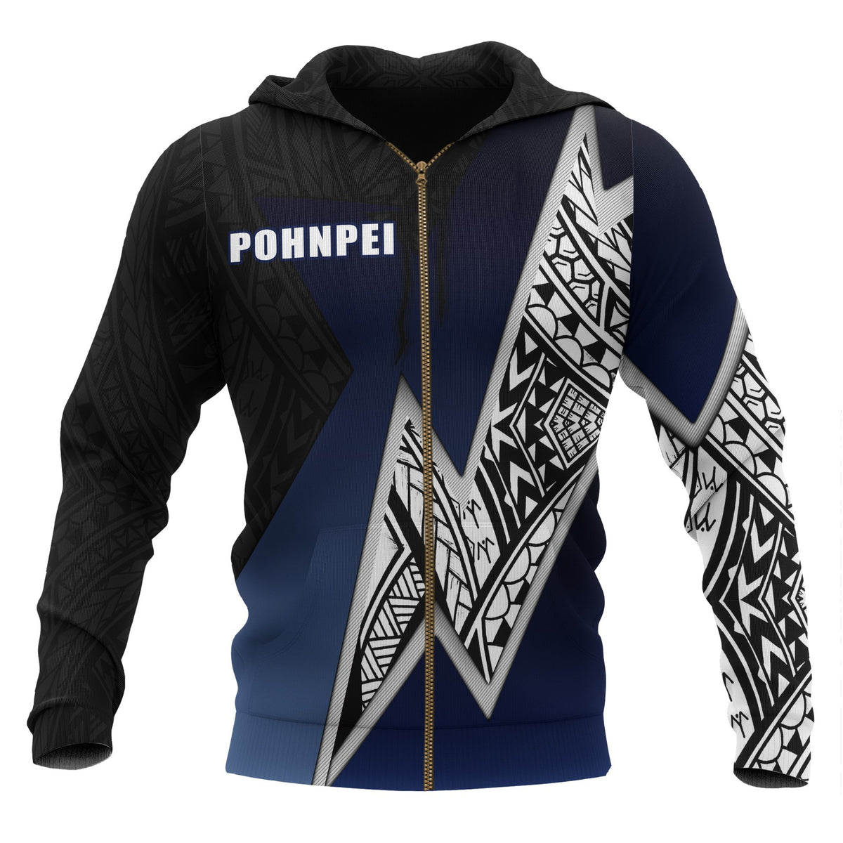 Pohnpei Micronesian Zip up Hoodie White Lighting Piece Unisex BLACK - Polynesian Pride