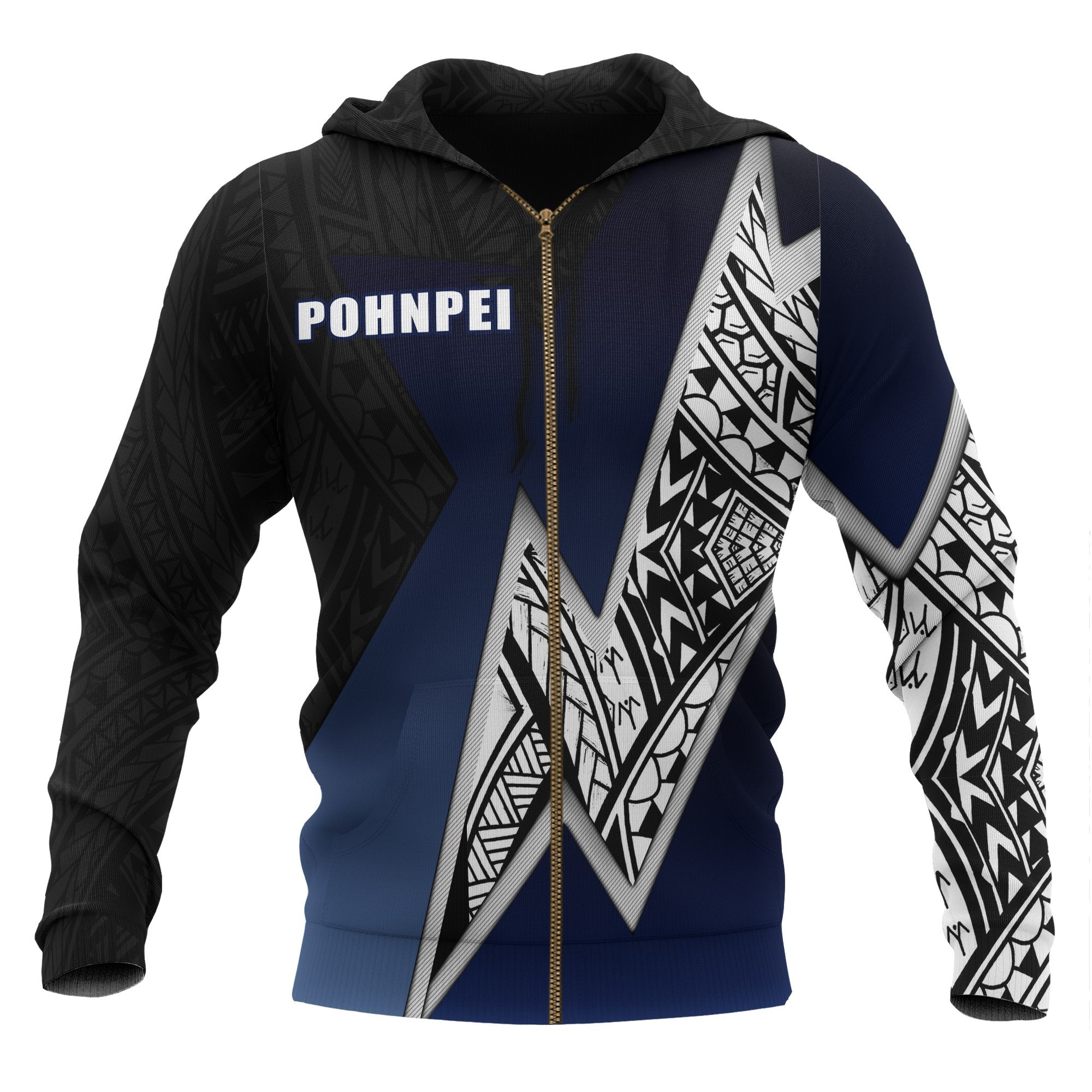 Pohnpei Micronesian Zip up Hoodie White Lighting Piece Unisex BLACK - Polynesian Pride