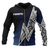 Pohnpei Micronesian Zip up Hoodie White Lighting Piece Unisex BLACK - Polynesian Pride