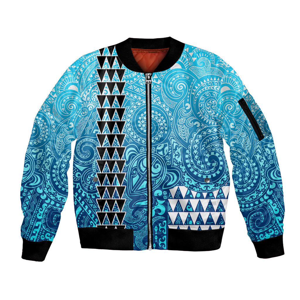 Hawaii Tribal Kakau Sleeve Zip Bomber Jacket LT9 Unisex Blue - Polynesian Pride