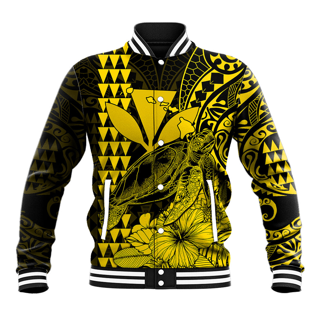 (Custom Personalised) Kakau Polynesian Tribal Hawaiian Turtle with Kanaka Maoli Yellow Baseball Jacket LT9 Unisex Yellow - Polynesian Pride