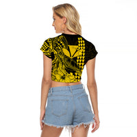Kakau Polynesian Tribal Hawaiian Turtle with Kanaka Maoli Yellow Raglan Cropped T Shirt LT9 - Polynesian Pride
