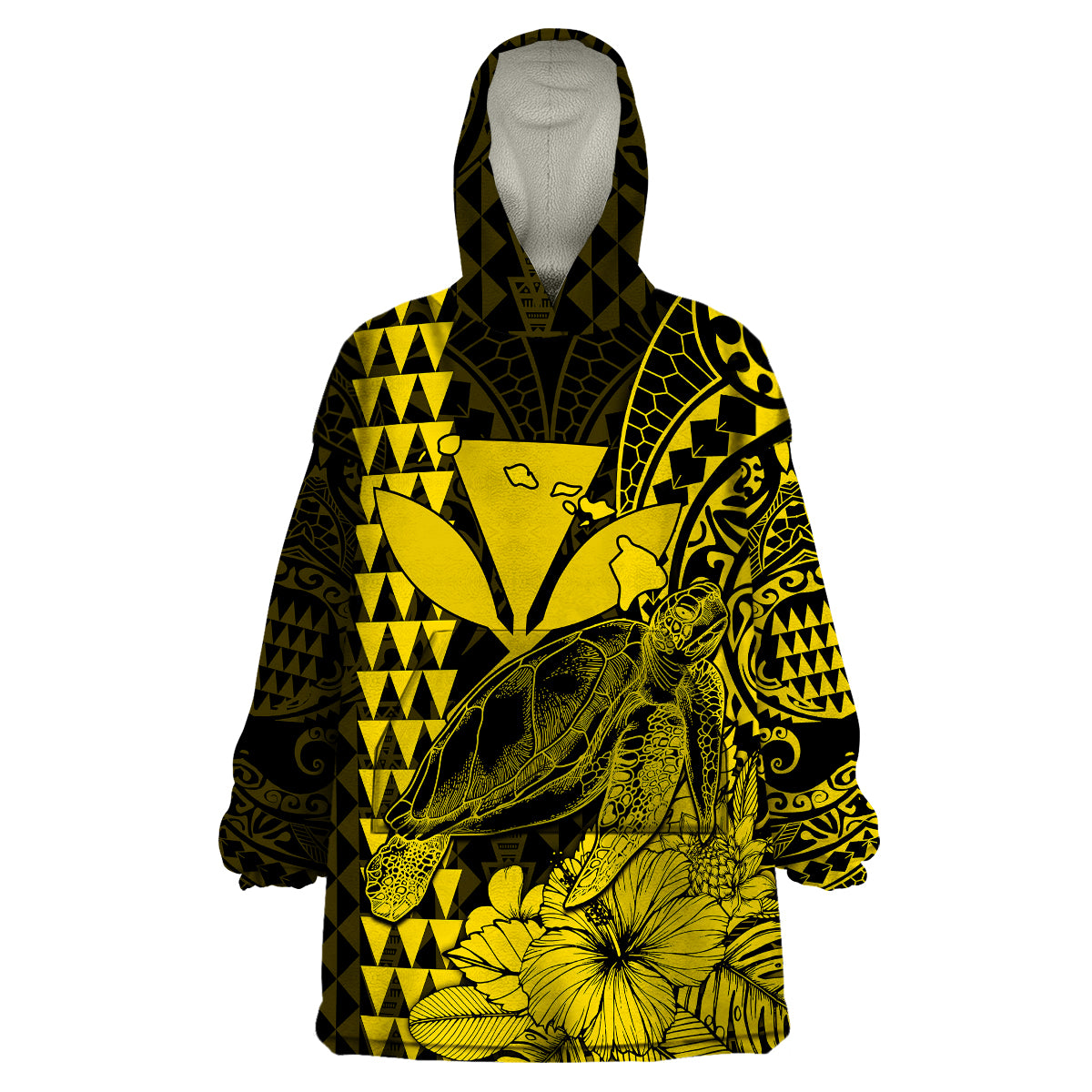 Kakau Polynesian Tribal Hawaiian Turtle with Kanaka Maoli Yellow Wearable Blanket Hoodie LT9 Unisex One Size - Polynesian Pride