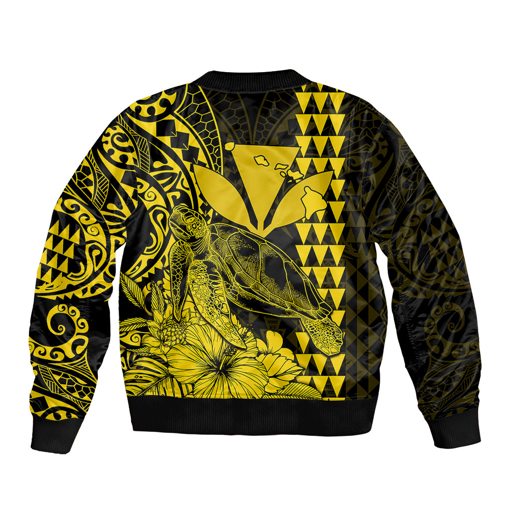 Kakau Polynesian Tribal Hawaiian Turtle with Kanaka Maoli Yellow Sleeve Zip Bomber Jacket LT9 - Polynesian Pride