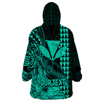 (Custom Personalised) Kakau Polynesian Tribal Hawaiian Turtle with Kanaka Maoli Turquoise Wearable Blanket Hoodie LT9 - Polynesian Pride