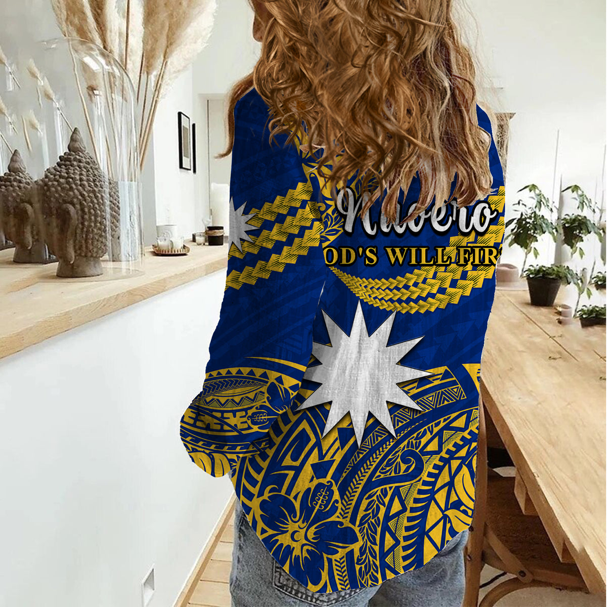 Nauru Polynesian Hibiscus Naoero Flag Color Women Casual Shirt LT14 - Polynesian Pride