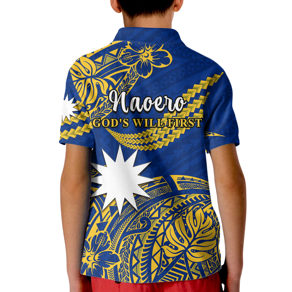 Nauru Polynesian Hibiscus Naoero Flag Color Kid Polo Shirt LT14 - Polynesian Pride