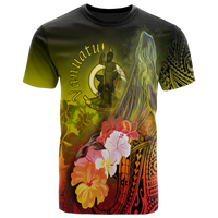 Vanuatu T Shirt Humpback Whale with Tropical Flowers (Yellow) - Polynesian Pride