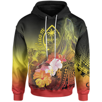 Guam Hoodie Humpback Whale with Tropical Flowers (Yellow) Unisex Yellow - Polynesian Pride