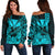 (Custom Personalised) Kakau Polynesian Tribal Hawaiian Turtle with Kanaka Maoli Teal Off Shoulder Sweater LT9 Women Teal - Polynesian Pride