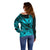 (Custom Personalised) Kakau Polynesian Tribal Hawaiian Turtle with Kanaka Maoli Teal Off Shoulder Sweater LT9 - Polynesian Pride