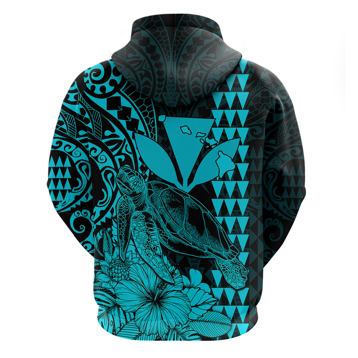 Kakau Polynesian Tribal Hawaiian Turtle with Kanaka Maoli Teal Hoodie LT9 - Polynesian Pride