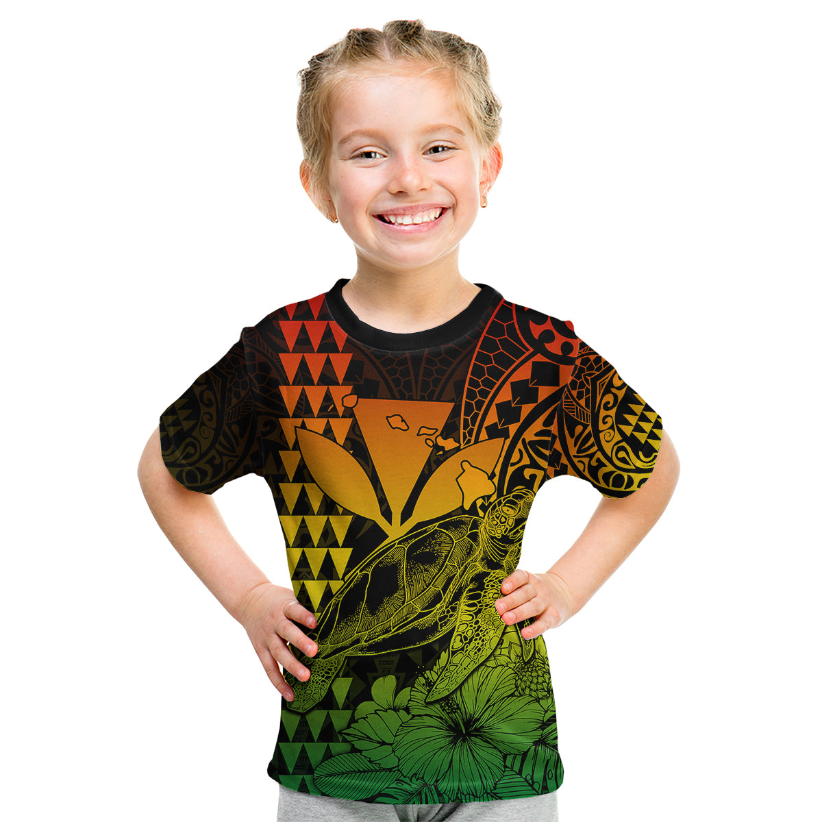 (Custom Personalised) Kakau Polynesian Tribal Hawaiian Turtle with Kanaka Maoli Reggae Kid T Shirt LT9 Youth XL Size14 - Polynesian Pride