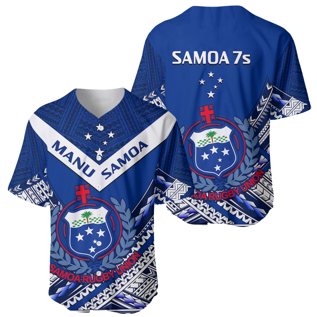 Samoan Rugby Manu Samoa 7s Polynesian Pattern Baseball Jersey LT14 Blue - Polynesian Pride