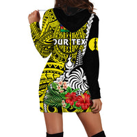 (Custom Personalised) New Caledonia Polynesian Coat Of Arms Mix Tropical Flowers Hoodie Dress LT14 - Polynesian Pride