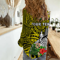(Custom Personalised) New Caledonia Polynesian Coat Of Arms Mix Tropical Flowers Women Casual Shirt LT14 - Polynesian Pride