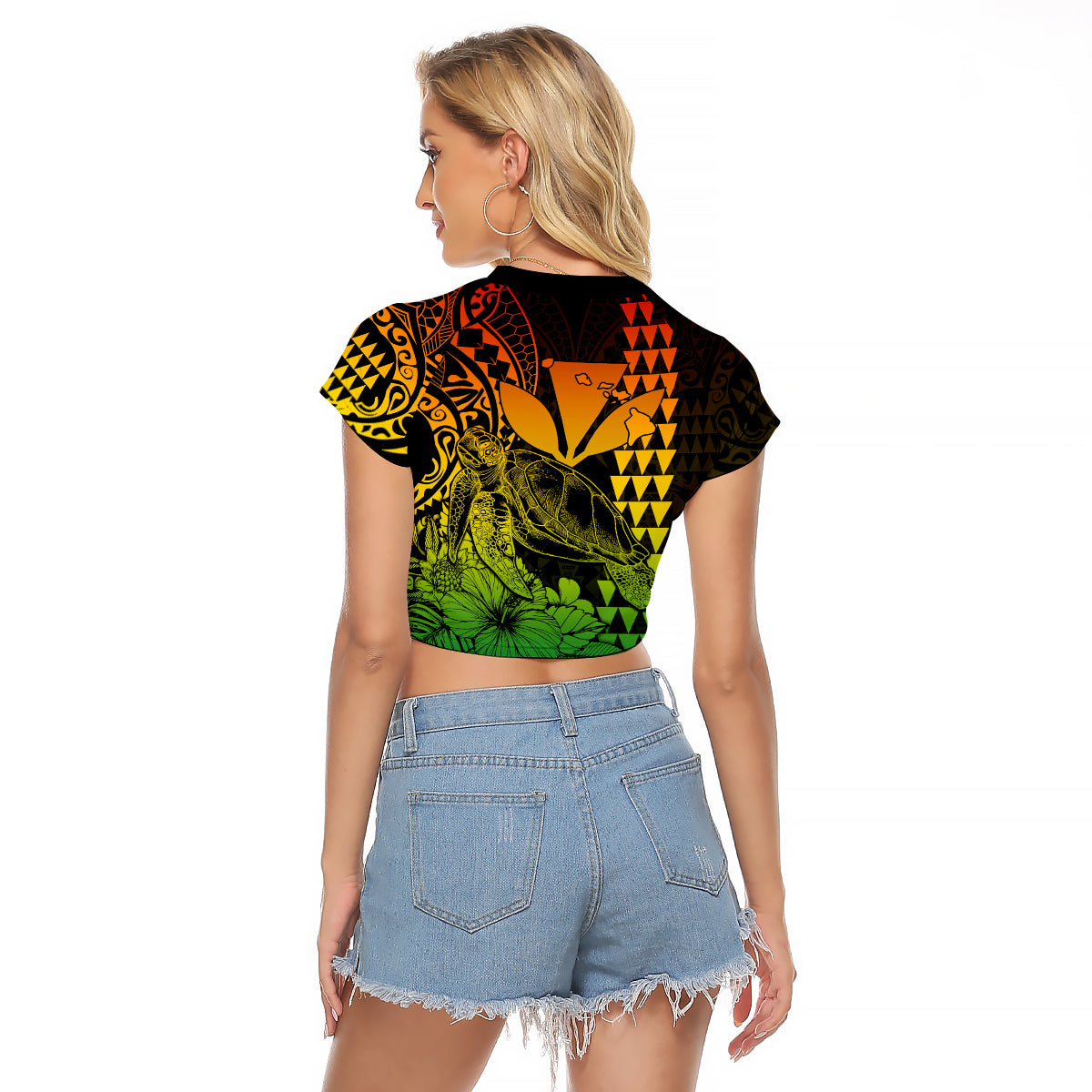 Kakau Polynesian Tribal Hawaiian Turtle with Kanaka Maoli Reggae Raglan Cropped T Shirt LT9 - Polynesian Pride