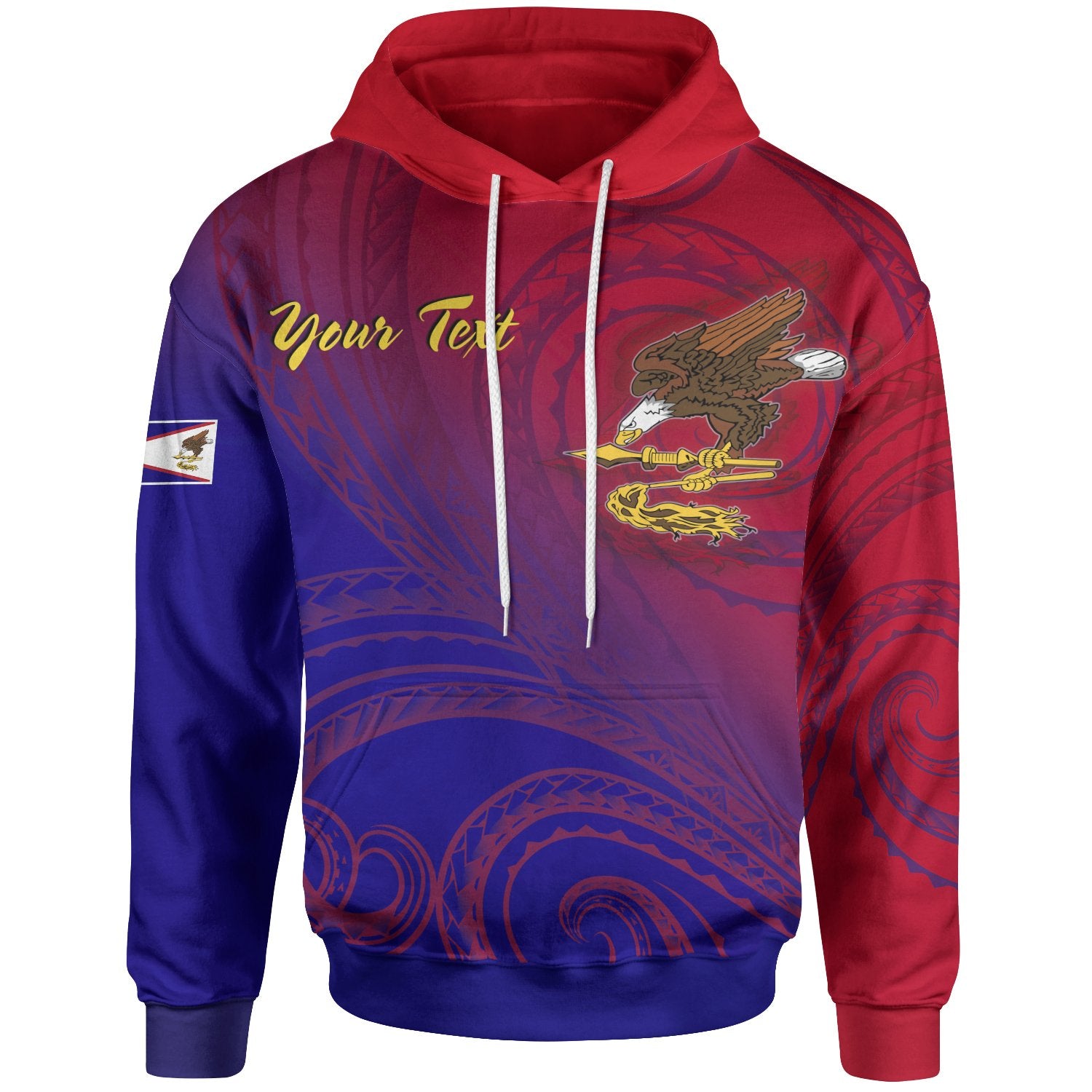 American Samoa Polynesian Custom Personalized Hoodie Bald Eagle (Blue Red) Unisex Blue - Polynesian Pride