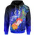 Vanuatu Custom Hoodie Humpback Whale with Tropical Flowers (Blue) Unisex Blue - Polynesian Pride