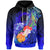 CNMI Custom Hoodie Humpback Whale with Tropical Flowers (Blue) Unisex Blue - Polynesian Pride