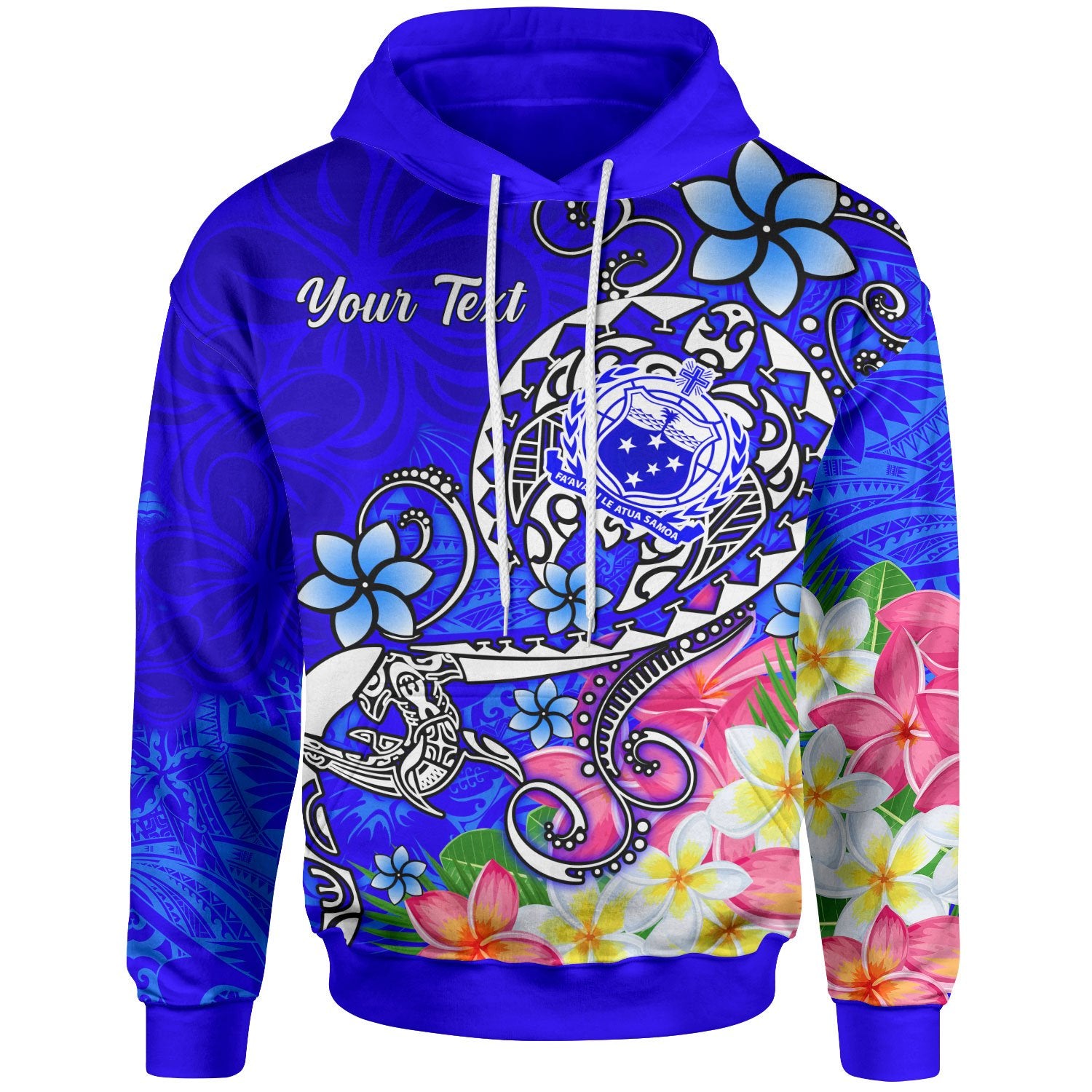 Samoa Custom Hoodie Turtle Plumeria (Blue) Unisex Blue - Polynesian Pride