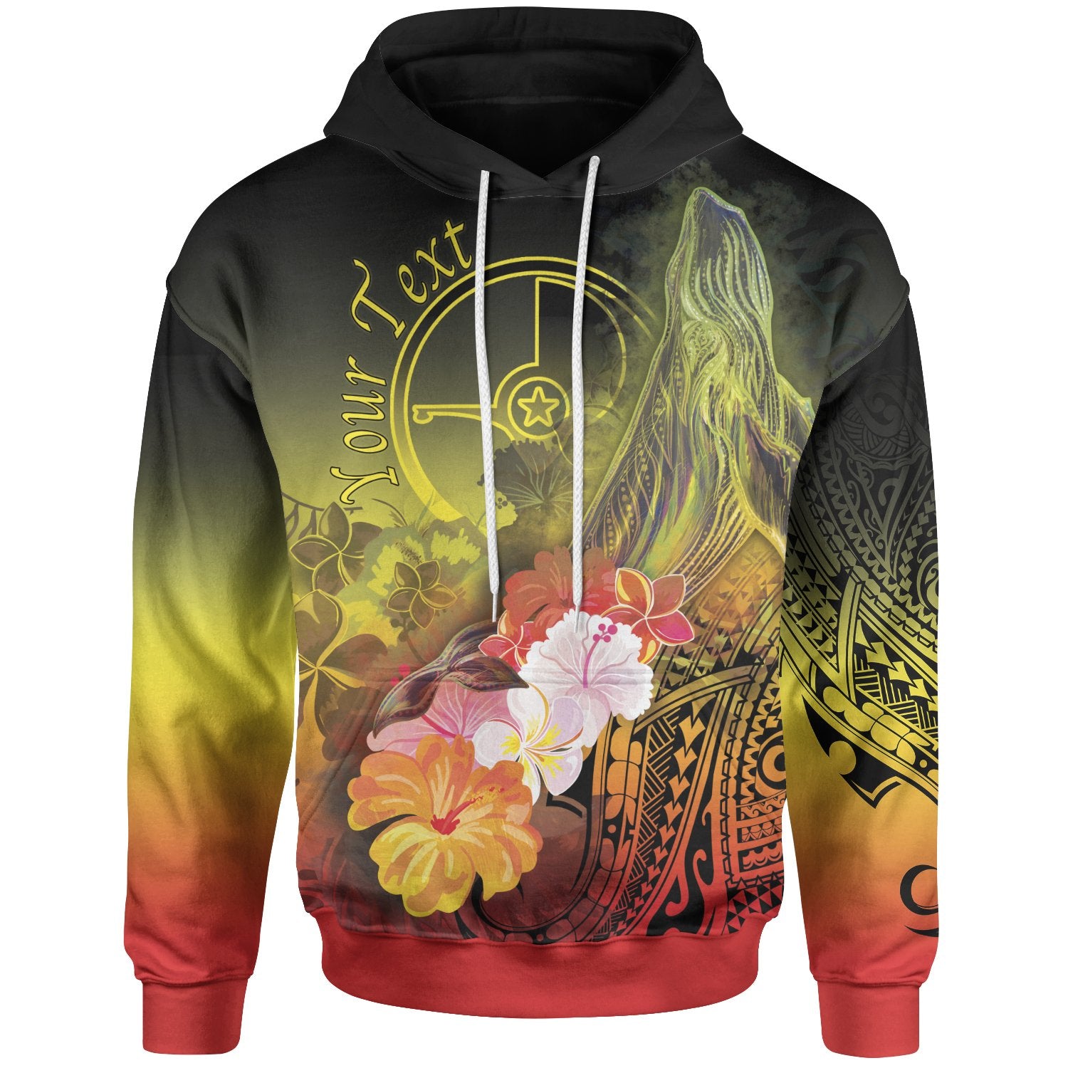 Custom Yap Hoodie Humpback Whale with Tropical Flowers (Yellow) Unisex Yellow - Polynesian Pride