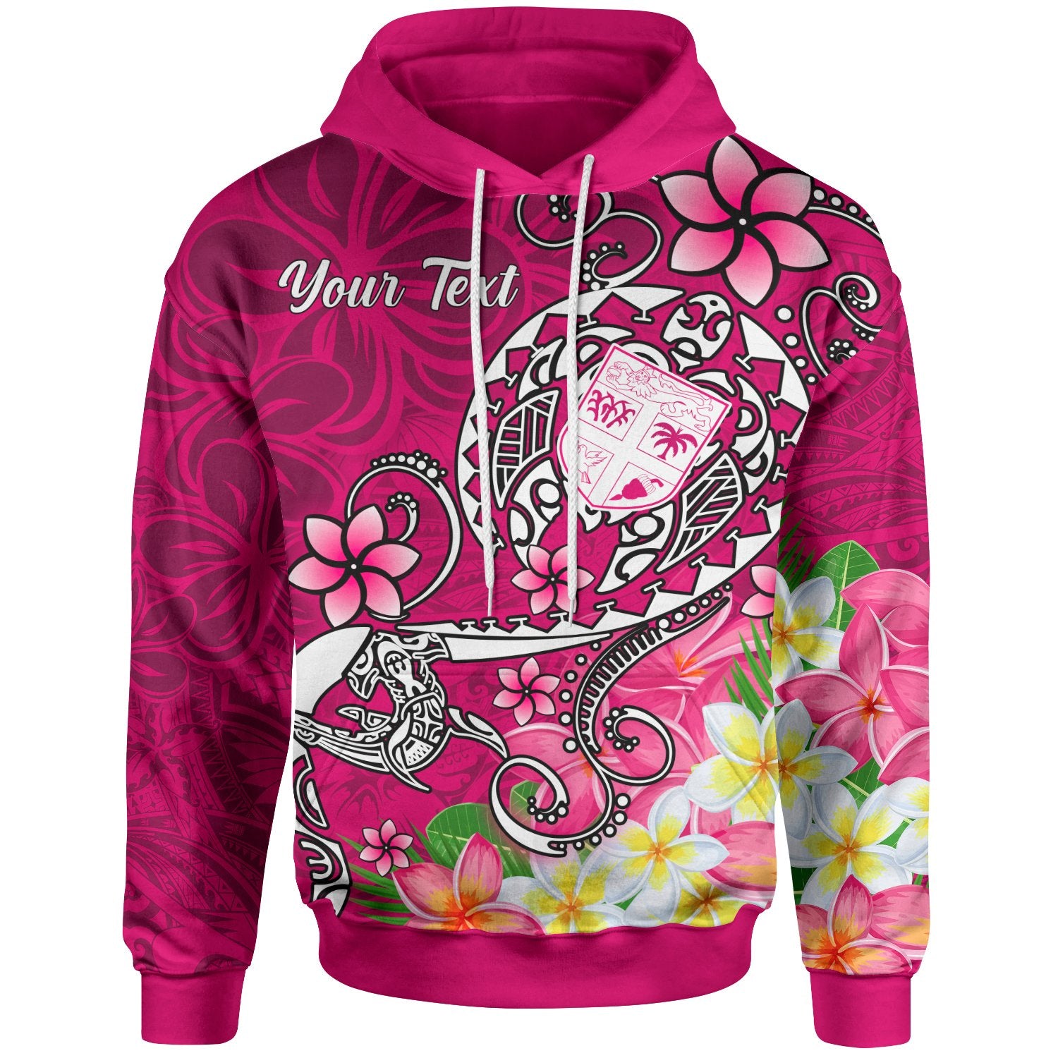 Fiji Zip up Hoodie Turtle Plumeria (Pink) Unisex Pink - Polynesian Pride