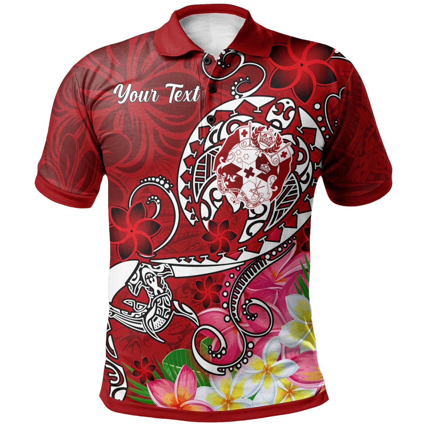 Tonga Custom Polo Shirt Turtle Plumeria (RED) Unisex Red - Polynesian Pride