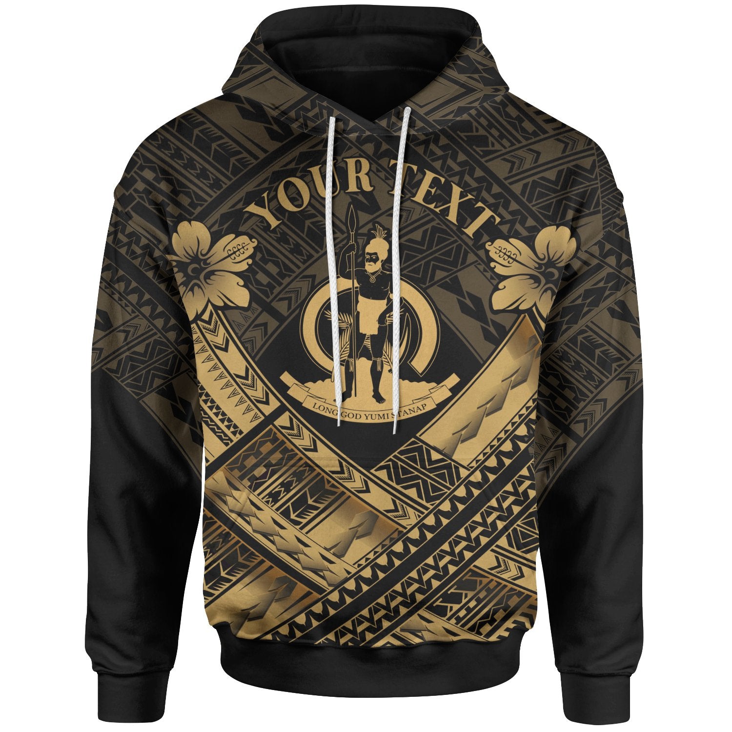 Vanuatu Custom Polynesian Hoodie Vanuatu Gold Seal Camisole Hibiscus Style Unisex Gold - Polynesian Pride