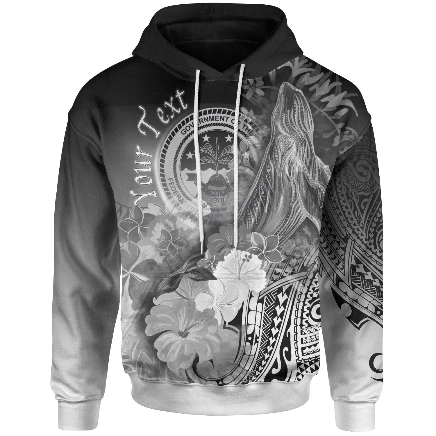 Custom Fsm Hoodie Humpback Whale with Tropical Flowers (White) Unisex White - Polynesian Pride