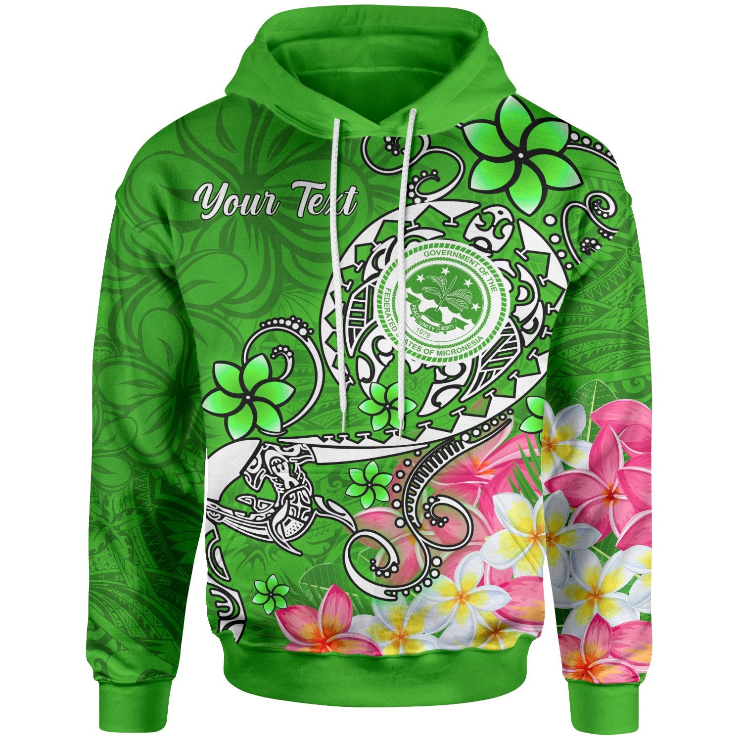 SM Custom Hoodie Turtle Plumeria (Green) Unisex Gold - Polynesian Pride