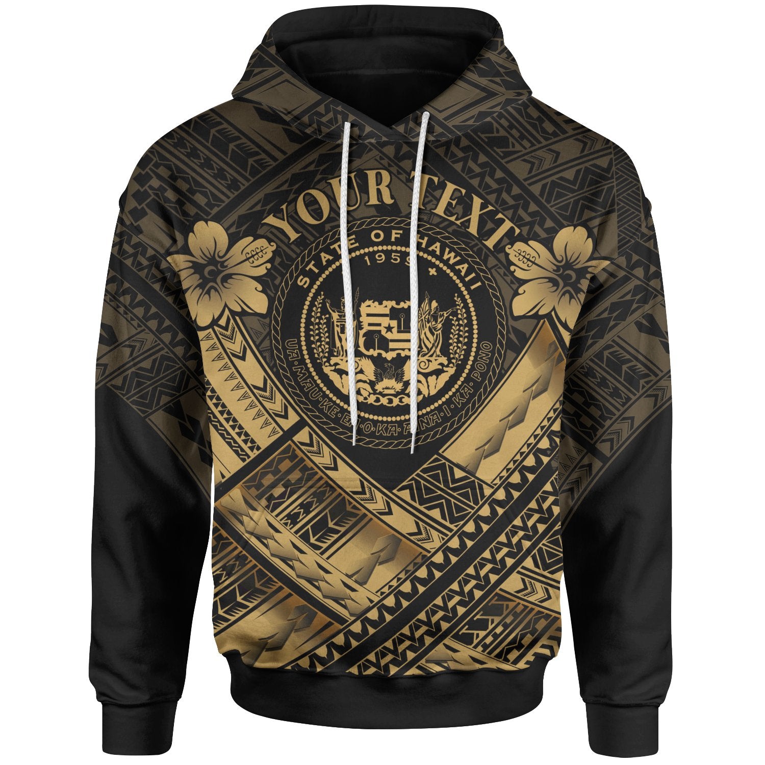 Hawaii Custom Hoodie Gold Seal Polynesian Patterns Unisex Gold - Polynesian Pride