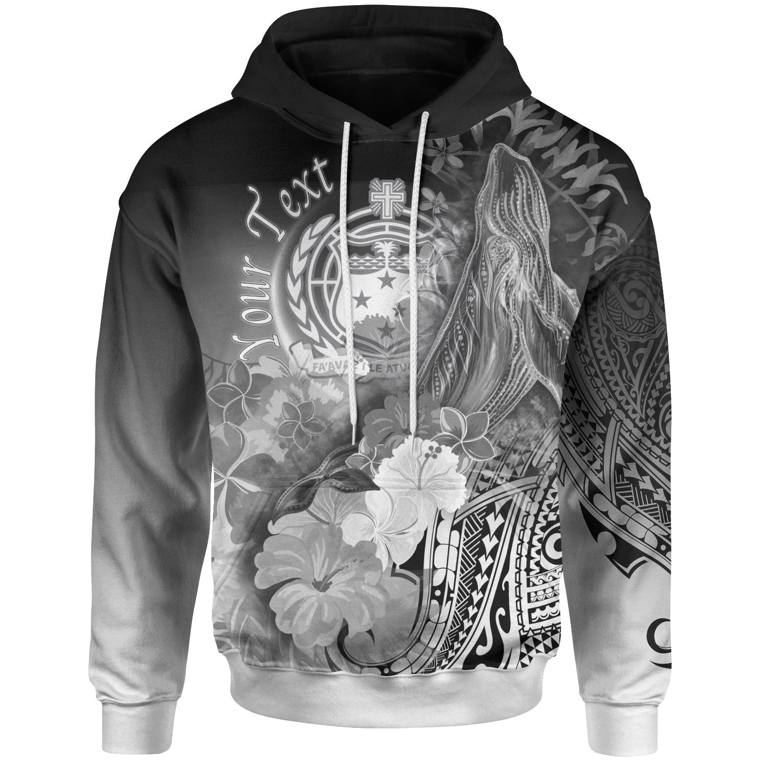 Custom Samoa Hoodie Humpback Whale with Tropical Flowers (White) Unisex White - Polynesian Pride