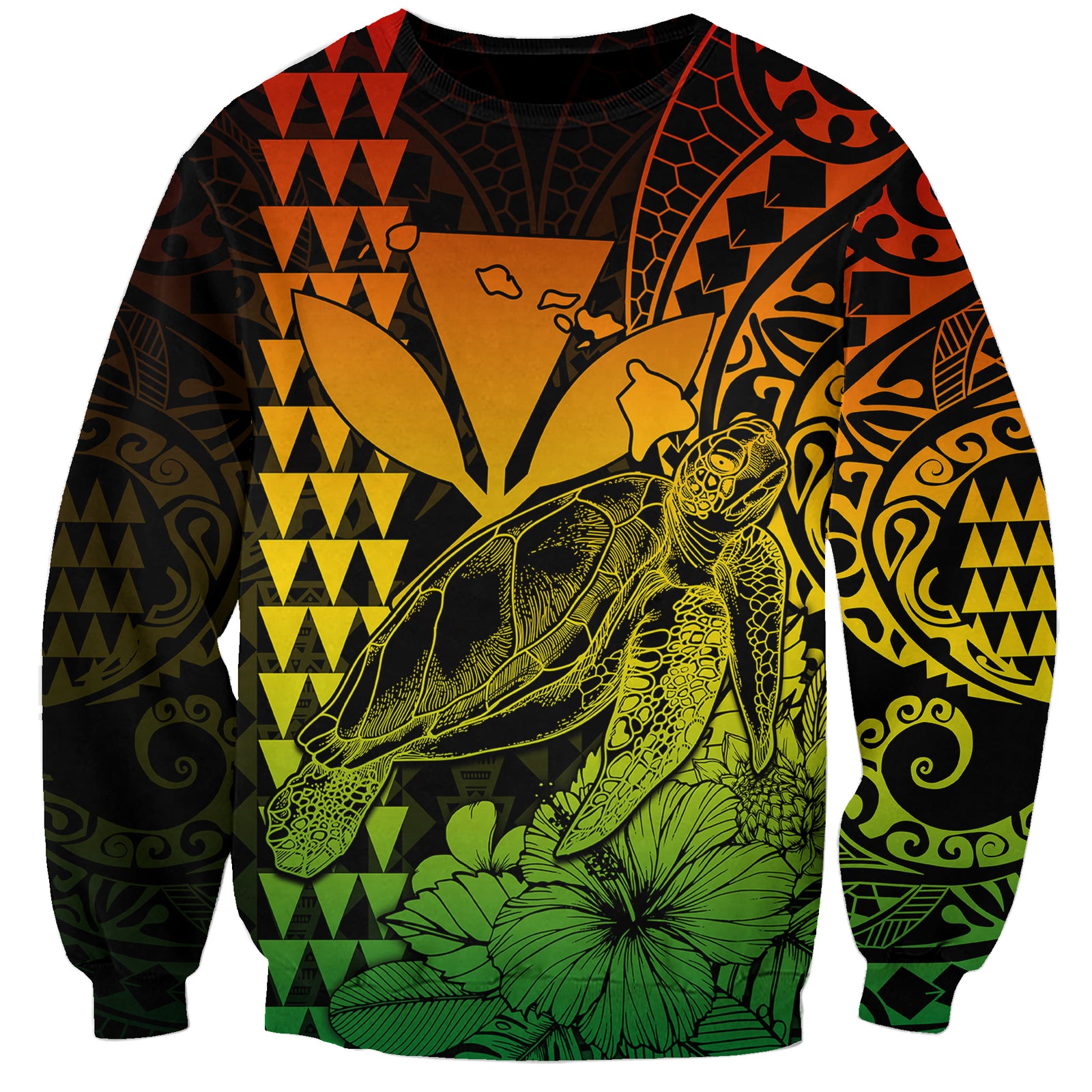 Kakau Polynesian Tribal Hawaiian Turtle with Kanaka Maoli Reggae Sweatshirt LT9 Unisex Reggae - Polynesian Pride