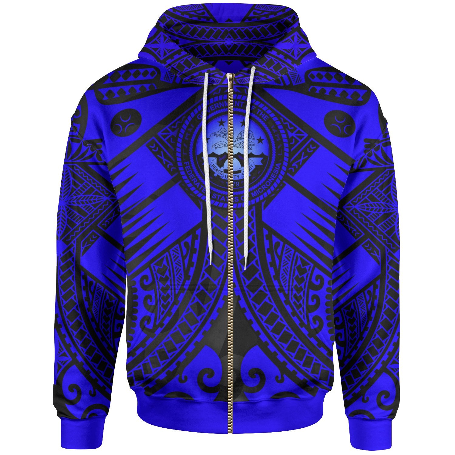 FSM Zip up Hoodie Blue Seal with Polynesian Tattoo Unisex Blue - Polynesian Pride