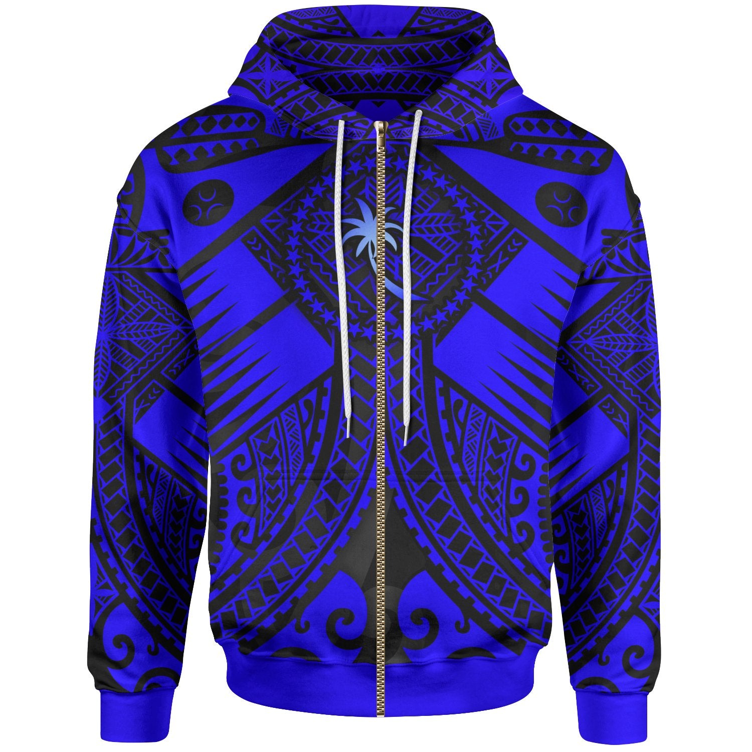 Chuuk Zip up Hoodie Blue Seal with Polynesian Tattoo Unisex Blue - Polynesian Pride