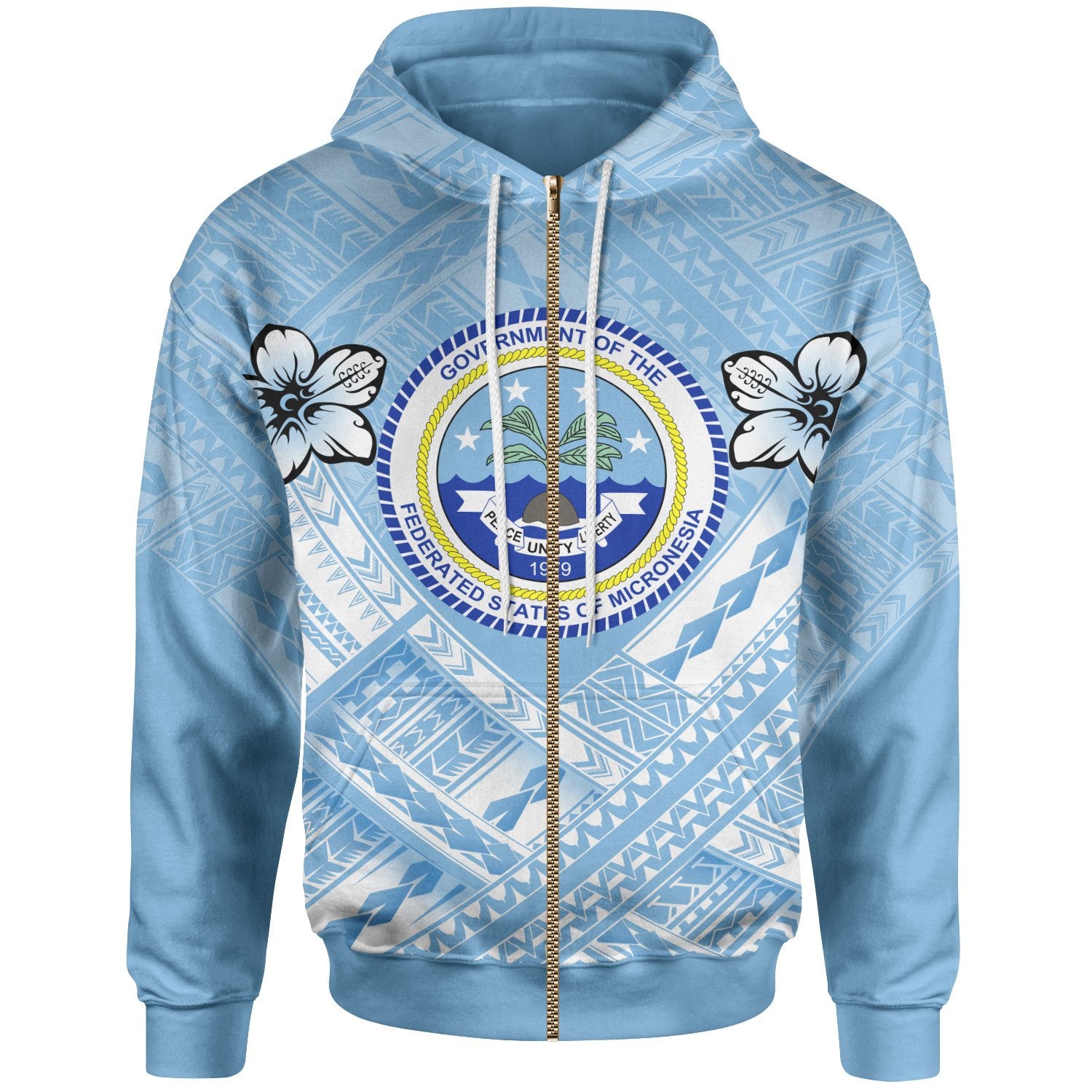 Federated States of Micronesia Polynesian Zip up Hoodie Federated States of Micronesia Flag Camisole Hibiscus Style Unisex Blue - Polynesian Pride