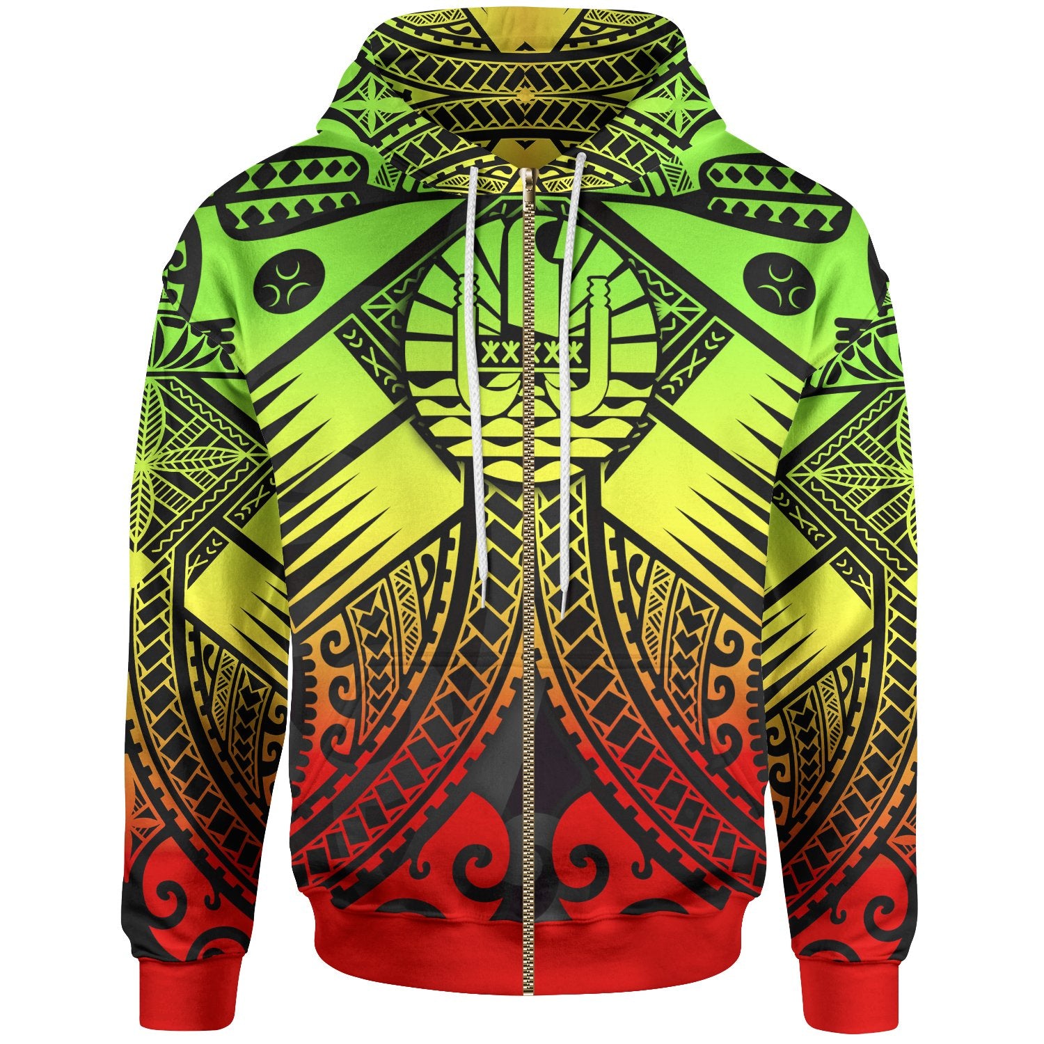 Tahiti Zip up Hoodie Reggae Seal with Polynesian Tattoo Unisex Reggae - Polynesian Pride