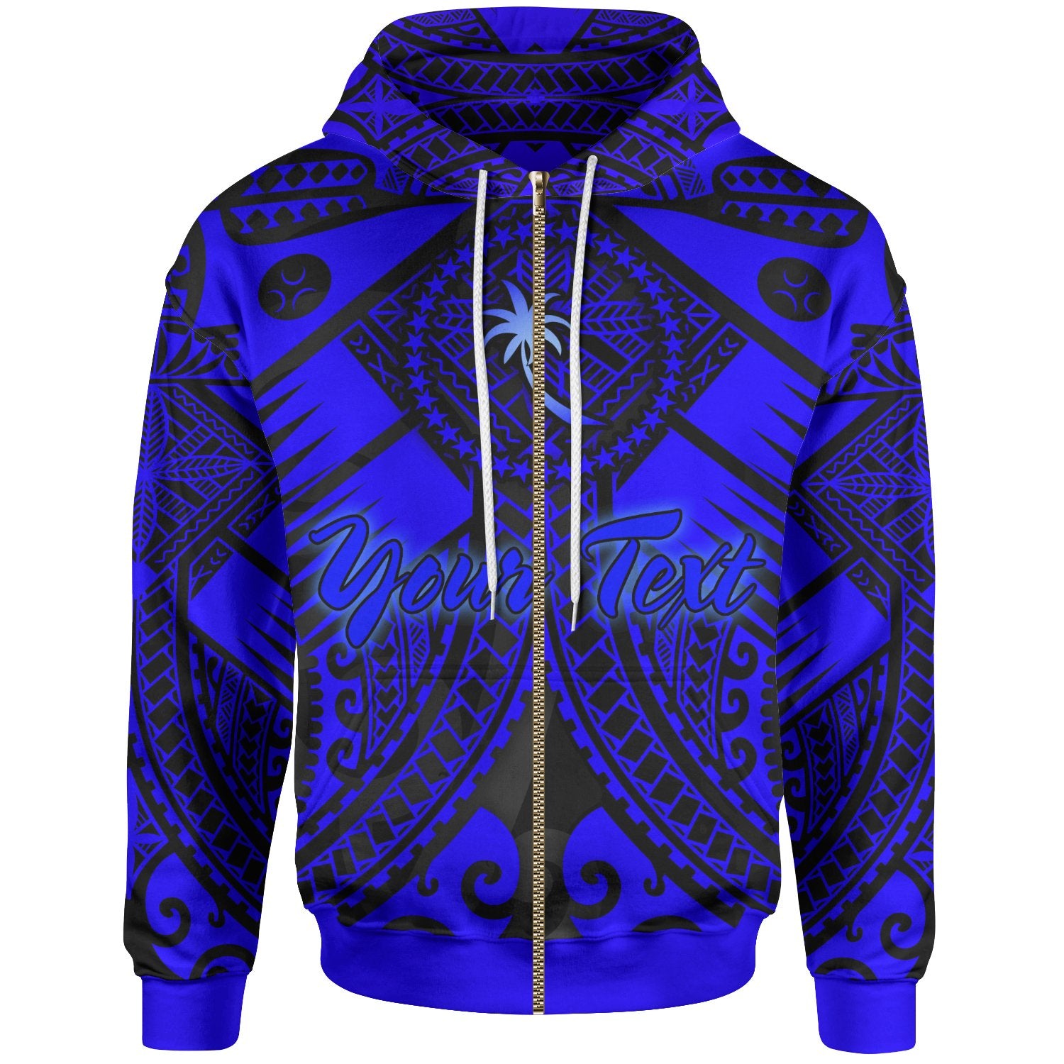 Chuuk Custom Zip up Hoodie Blue Seal with Polynesian Tattoo Unisex Blue - Polynesian Pride