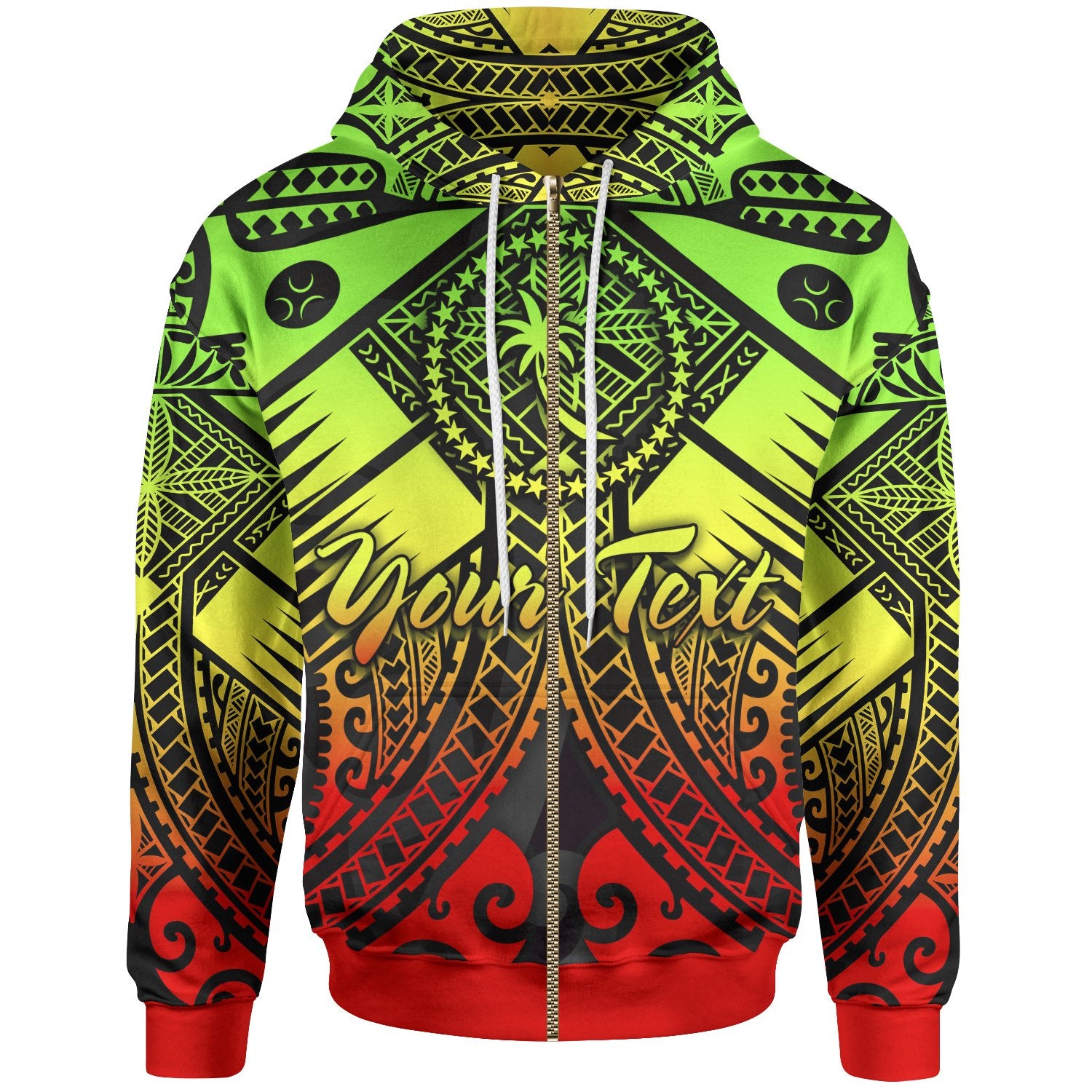 Chuuk Custom Zip up Hoodie Reggae Seal with Polynesian Tattoo Unisex Reggae - Polynesian Pride