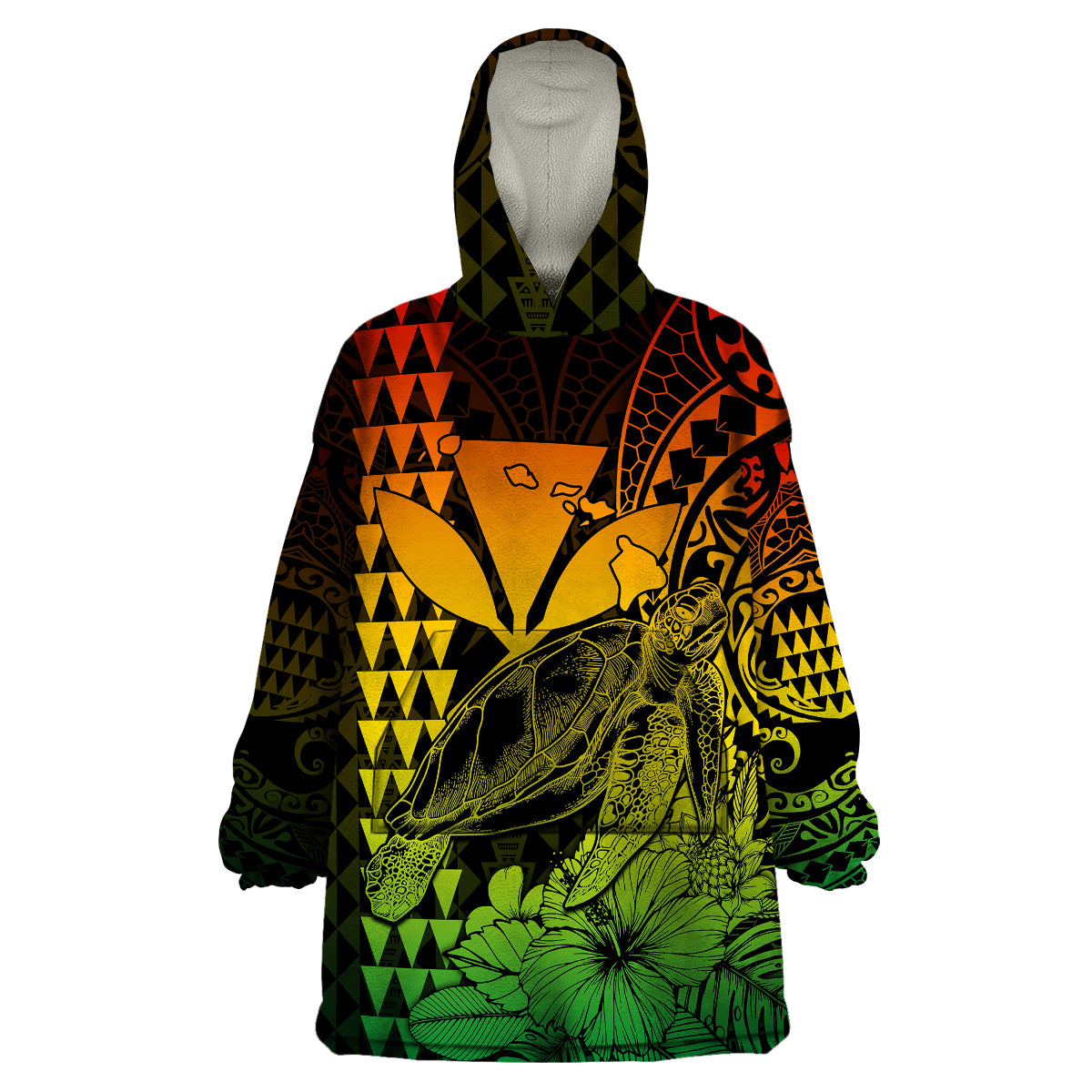 Kakau Polynesian Tribal Hawaiian Turtle with Kanaka Maoli Reggae Wearable Blanket Hoodie LT9 Unisex One Size - Polynesian Pride